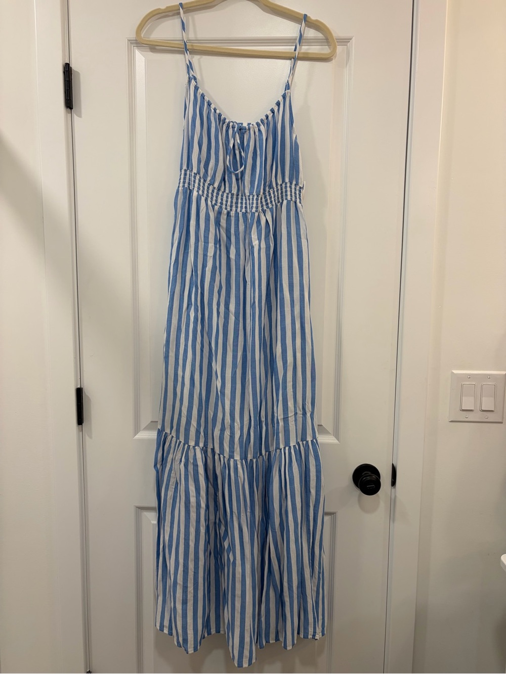 Old Navy Blue and White Striped Maternity Maxi Sundress with pockets